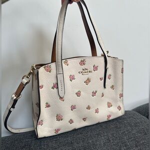 Coach Cream Leather Charlie Carryall Floral Shoulder Tote